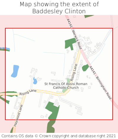 Map showing extent of Baddesley Clinton as bounding box