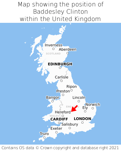 Map showing location of Baddesley Clinton within the UK