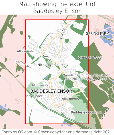 Map showing extent of Baddesley Ensor as bounding box