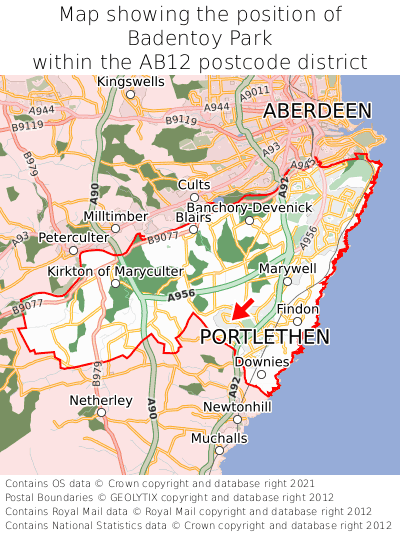 Map showing location of Badentoy Park within AB12