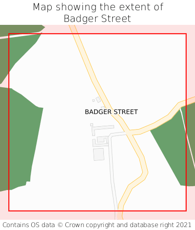 Map showing extent of Badger Street as bounding box