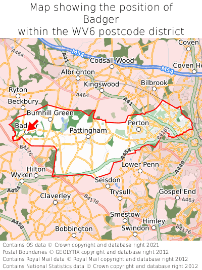 Map showing location of Badger within WV6