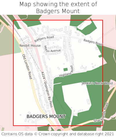 Map showing extent of Badgers Mount as bounding box