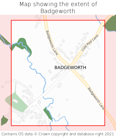 Map showing extent of Badgeworth as bounding box