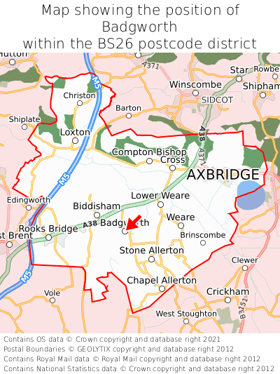Map showing location of Badgworth within BS26