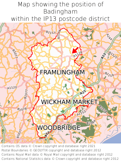 Map showing location of Badingham within IP13