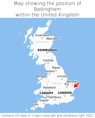 Map showing location of Badingham within the UK