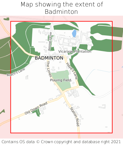 Map showing extent of Badminton as bounding box