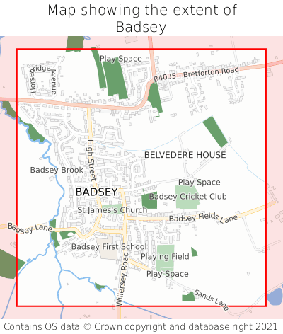 Map showing extent of Badsey as bounding box