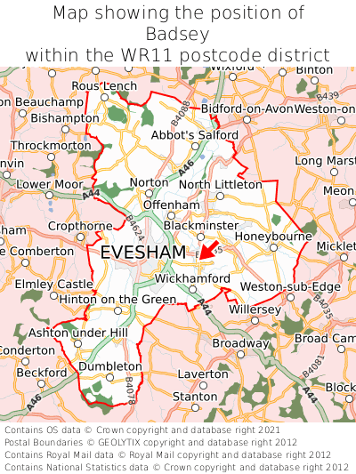 Map showing location of Badsey within WR11