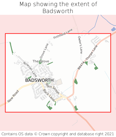 Map showing extent of Badsworth as bounding box