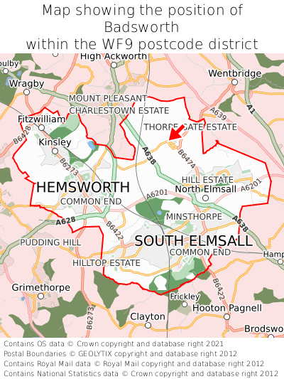 Map showing location of Badsworth within WF9