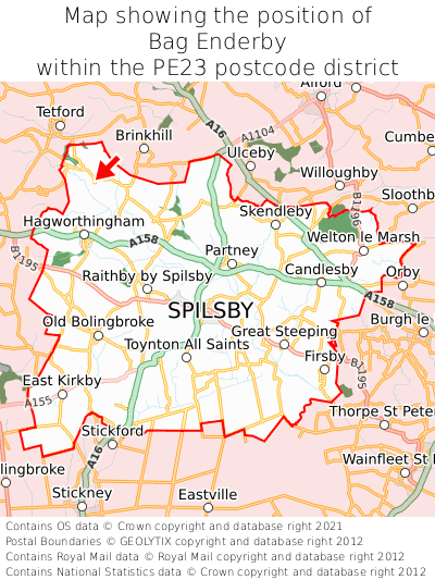 Map showing location of Bag Enderby within PE23