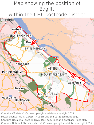 Map showing location of Bagillt within CH6