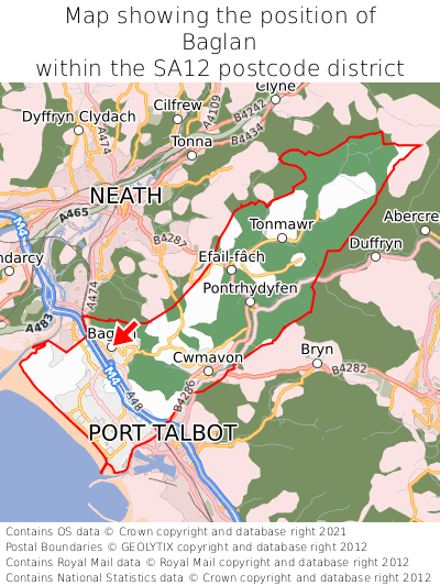 Map showing location of Baglan within SA12