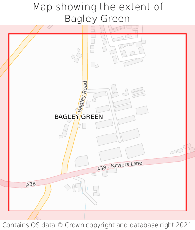 Map showing extent of Bagley Green as bounding box