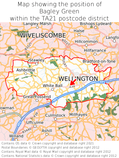 Map showing location of Bagley Green within TA21