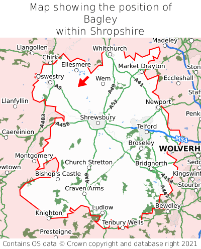 Map showing location of Bagley within Shropshire