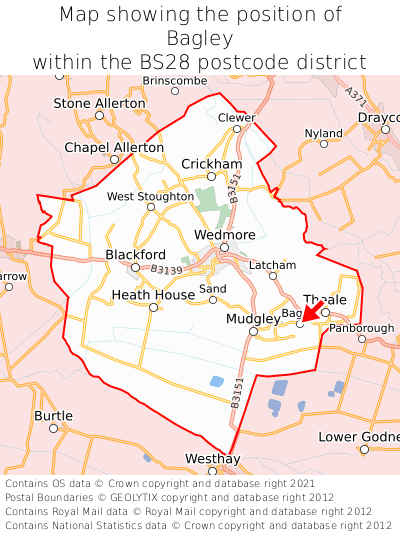 Map showing location of Bagley within BS28