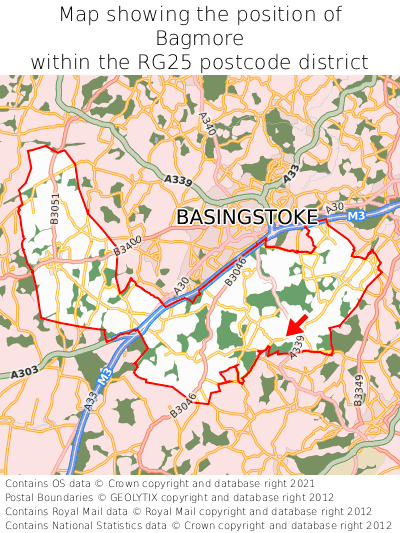 Map showing location of Bagmore within RG25