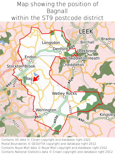 Map showing location of Bagnall within ST9