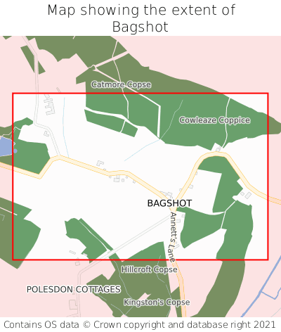 Map showing extent of Bagshot as bounding box