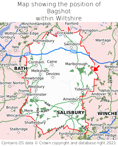 Map showing location of Bagshot within Wiltshire