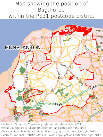 Map showing location of Bagthorpe within PE31