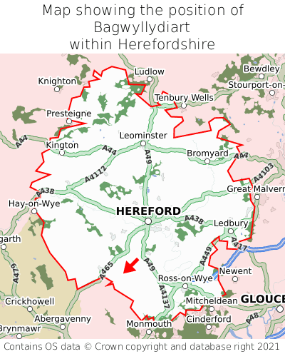 Map showing location of Bagwyllydiart within Herefordshire