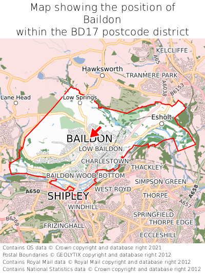 Map showing location of Baildon within BD17