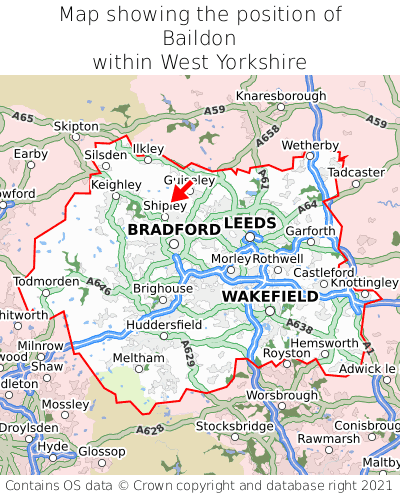 Map showing location of Baildon within West Yorkshire