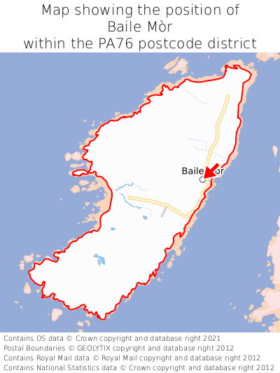 Map showing location of Baile Mòr within PA76