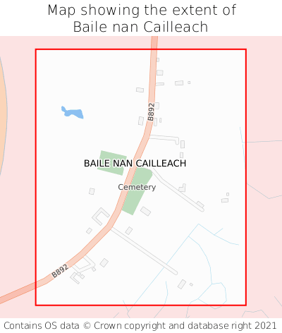 Map showing extent of Baile nan Cailleach as bounding box