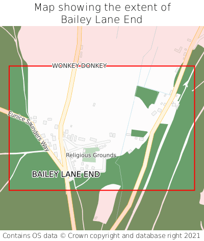 Map showing extent of Bailey Lane End as bounding box