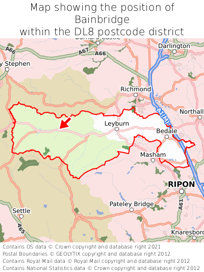 Map showing location of Bainbridge within DL8