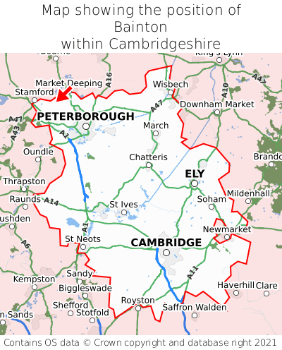 Map showing location of Bainton within Cambridgeshire