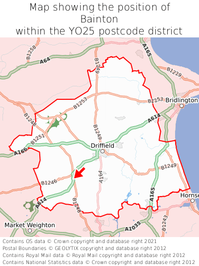 Map showing location of Bainton within YO25