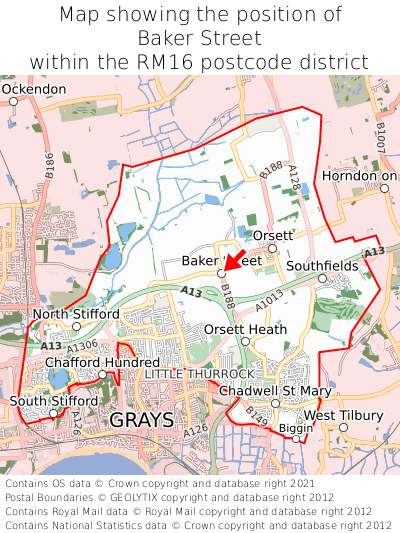 Map showing location of Baker Street within RM16