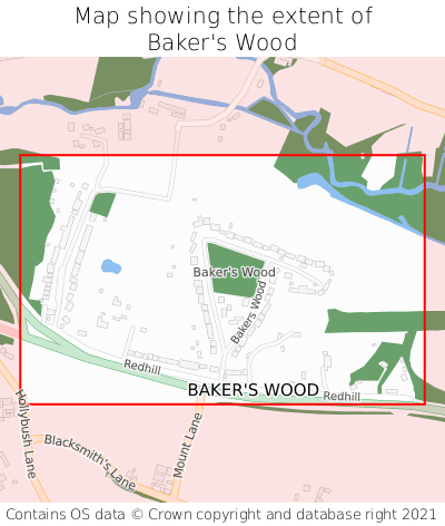 Map showing extent of Baker's Wood as bounding box