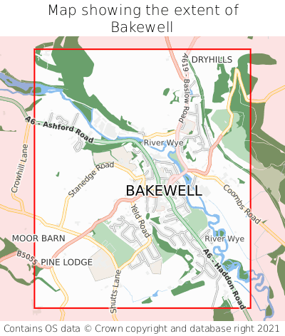 Map showing extent of Bakewell as bounding box
