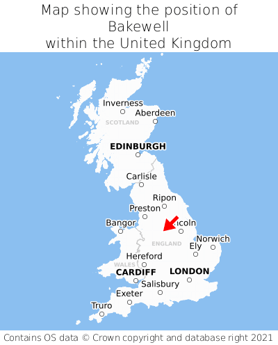 Map showing location of Bakewell within the UK