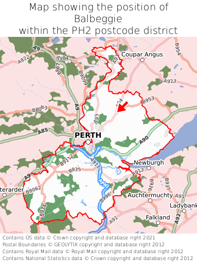 Map showing location of Balbeggie within PH2