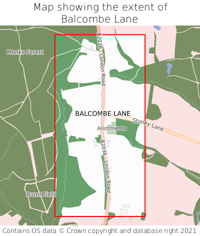 Map showing extent of Balcombe Lane as bounding box