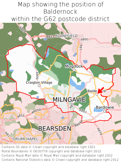 Map showing location of Baldernock within G62