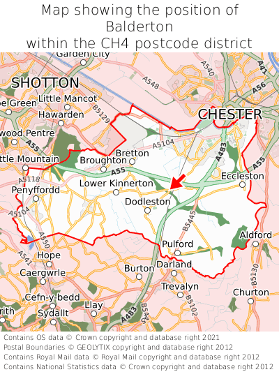 Map showing location of Balderton within CH4