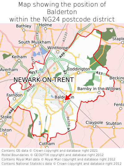 Map showing location of Balderton within NG24