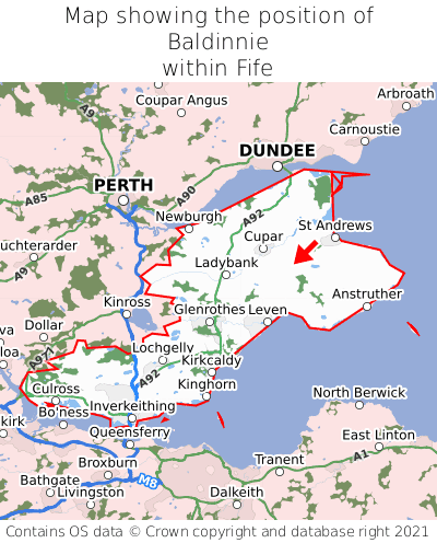 Map showing location of Baldinnie within Fife