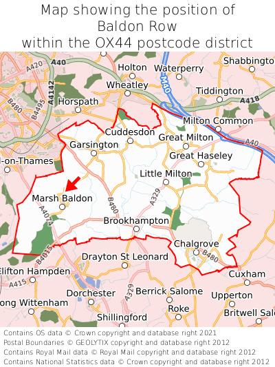 Map showing location of Baldon Row within OX44