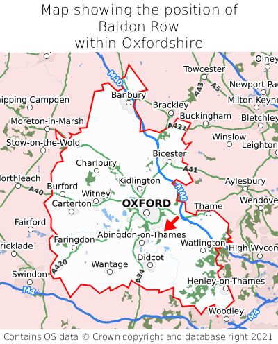 Map showing location of Baldon Row within Oxfordshire
