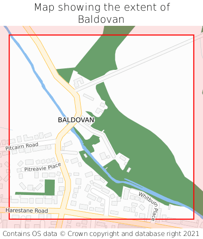 Map showing extent of Baldovan as bounding box